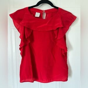 Pinko Red Silk Blouse with Flutter sleeves